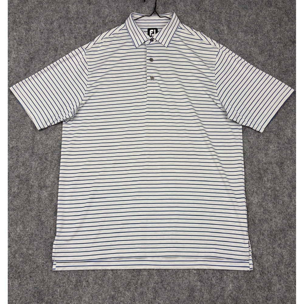 FootJoy Mens Large Striped ProDry Golf Polo Shirt Blue White Short Sleeve